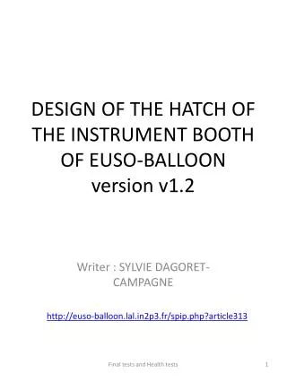 DESIGN OF THE HATCH OF THE INSTRUMENT BOOTH OF EUSO-BALLOON version v1.2