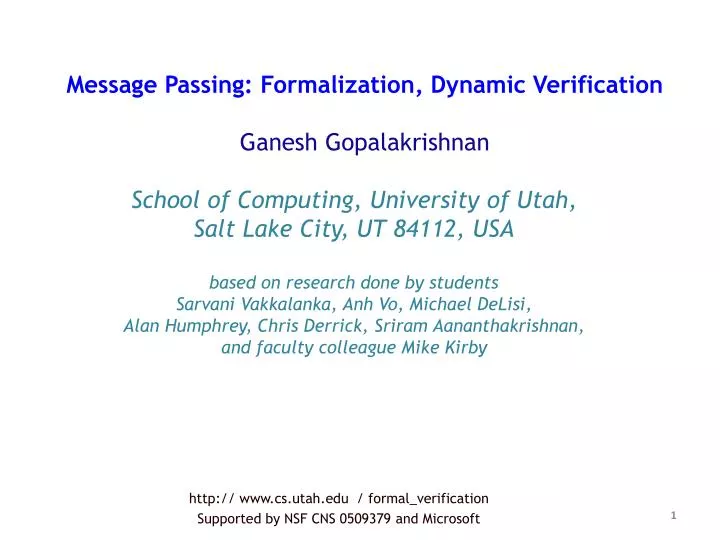 http www cs utah edu formal verification supported by nsf cns 0509379 and microsoft
