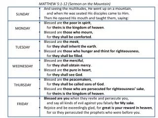 MATTHEW 5:1-12 (Sermon on the Mountain)