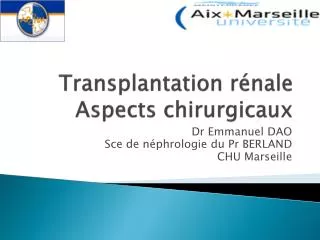 transplantation r nale aspects chirurgicaux