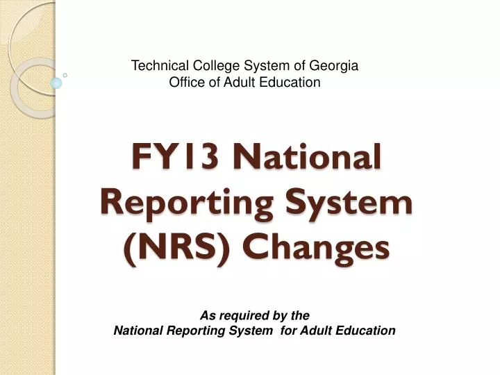 fy13 national reporting system nrs changes