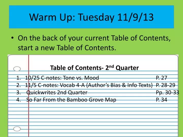 warm up tuesday 11 9 13