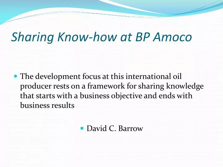 sharing know how at bp amoco
