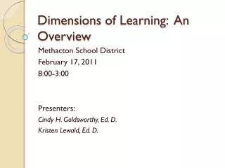 Dimensions of Learning: An Overview