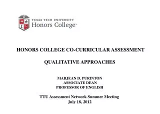 HONORS COLLEGE CO-CURRICULAR ASSESSMENT QUALITATIVE APPROACHES