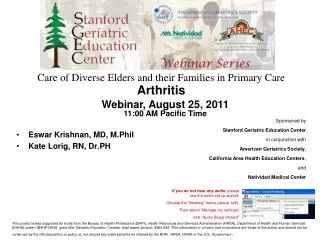 Care of Diverse Elders and their Families in Primary Care Arthritis