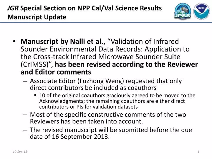 jgr special section on npp cal val science results manuscript update