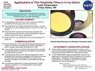 Applications of Thin Polyimide Films to X-ray Optics Luxel Corporation Friday Harbor, WA