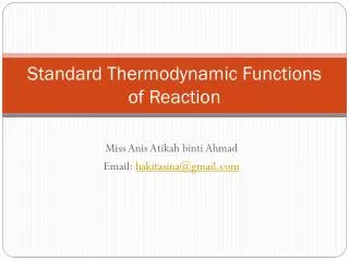 Standard Thermodynamic Functions of Reaction