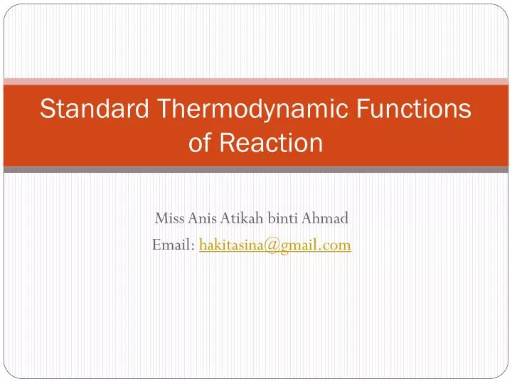 standard thermodynamic functions of reaction