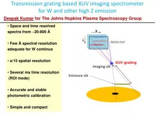 Transmission grating based XUV imaging spectrometer for W and other high Z emission