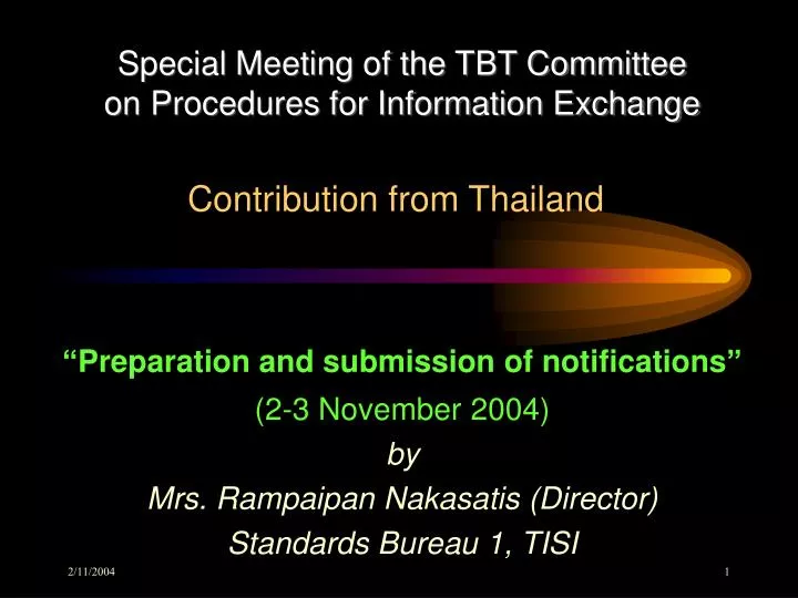 special meeting of the tbt committee on procedures for information exchange