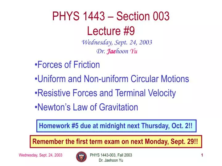phys 1443 section 003 lecture 9