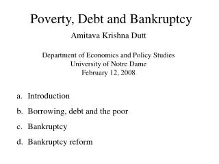 Poverty, Debt and Bankruptcy
