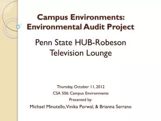 Campus Environments: Environmental Audit Project