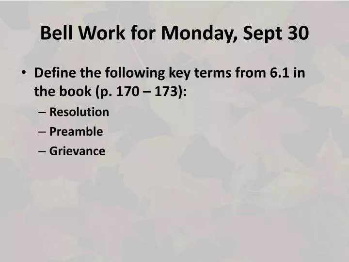 bell work for monday sept 30