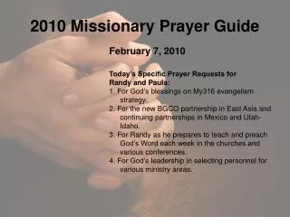 2010 Missionary Prayer Guide