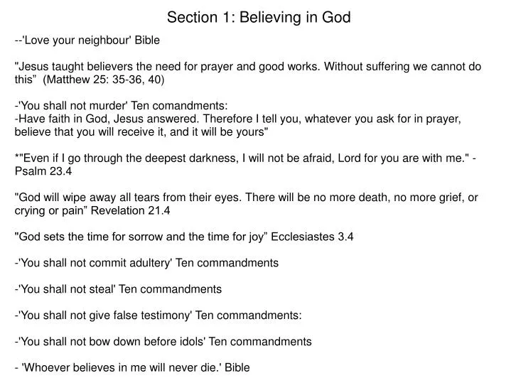 section 1 believing in god