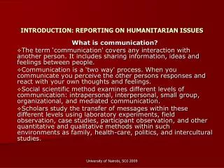 INTRODUCTION: REPORTING ON HUMANITARIAN ISSUES