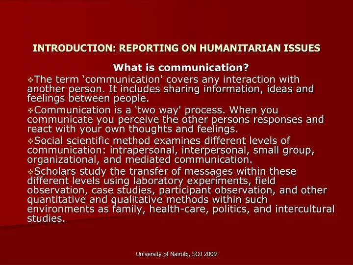 introduction reporting on humanitarian issues