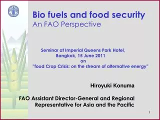 Bio fuels and food security An FAO Perspective
