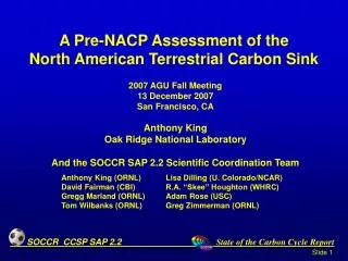 A Pre-NACP Assessment of the North American Terrestrial Carbon Sink