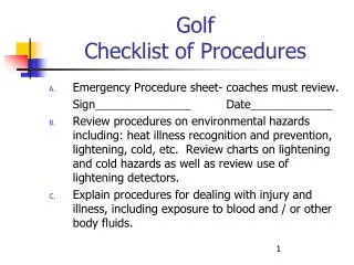 Golf Checklist of Procedures