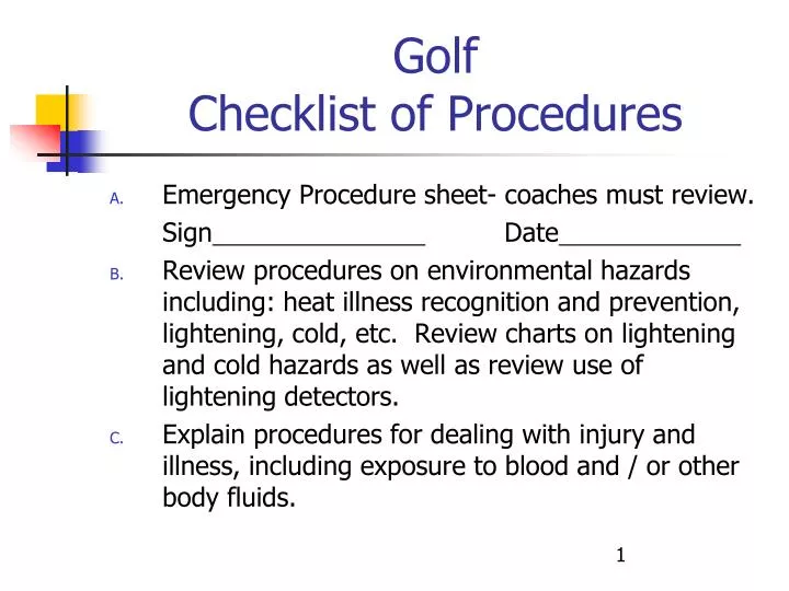 golf checklist of procedures