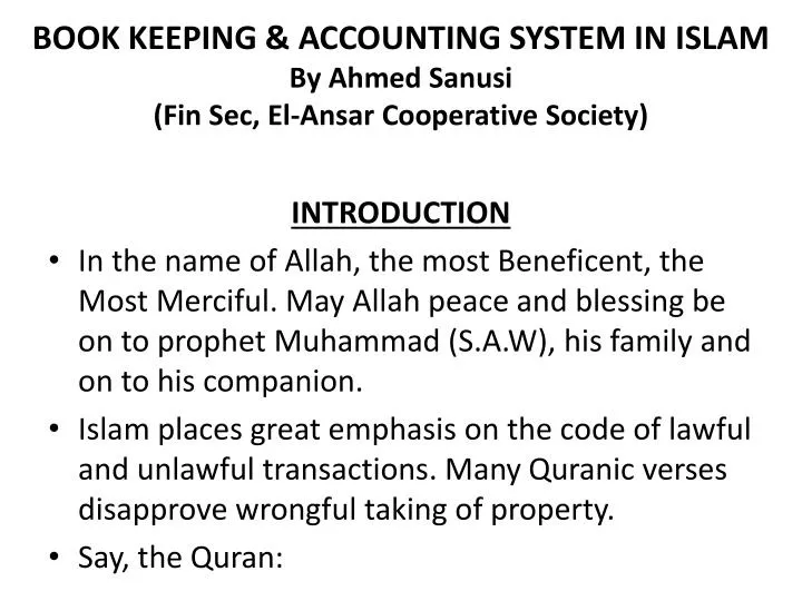 book keeping accounting system in islam by ahmed sanusi fin sec el ansar cooperative society