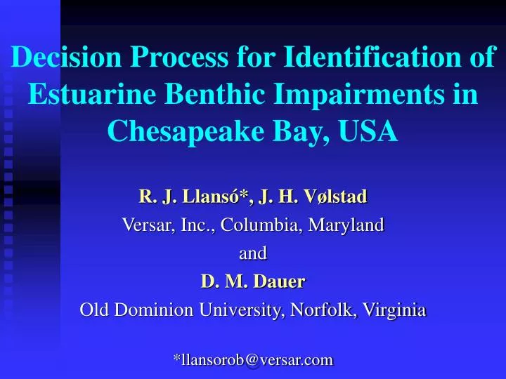 decision process for identification of estuarine benthic impairments in chesapeake bay usa
