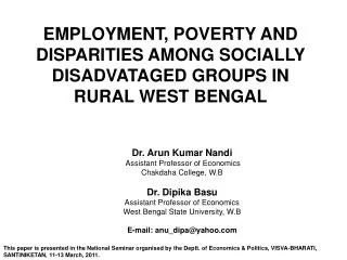 EMPLOYMENT, POVERTY AND DISPARITIES AMONG SOCIALLY DISADVATAGED GROUPS IN RURAL WEST BENGAL