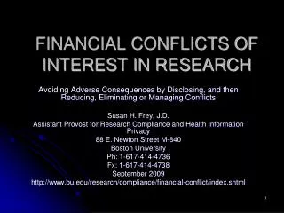 FINANCIAL CONFLICTS OF INTEREST IN RESEARCH