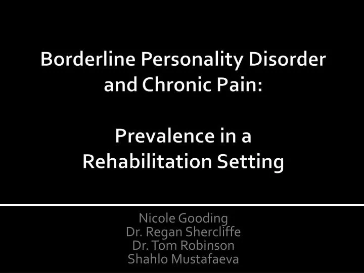 borderline personality disorder and chronic pain prevalence in a rehabilitation setting