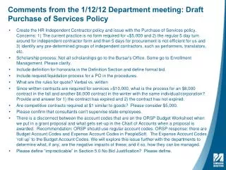 Comments from the 1/12/12 Department meeting: Draft Purchase of Services Policy