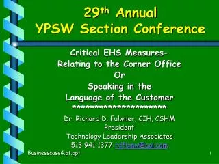 29 th Annual YPSW Section Conference