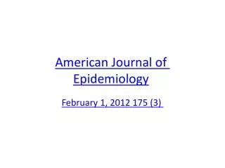 American Journal of Epidemiology