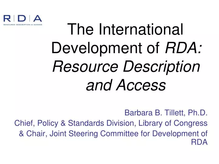 the international development of rda resource description and access