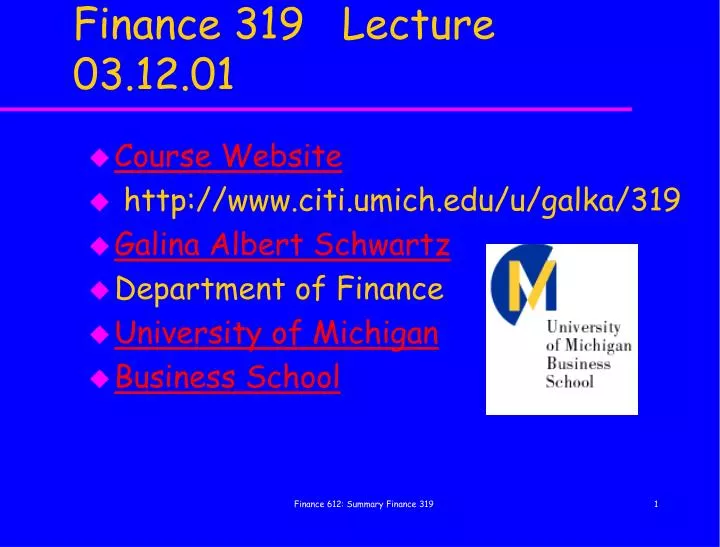 finance 319 lecture 03 12 01