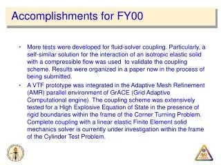 Accomplishments for FY00