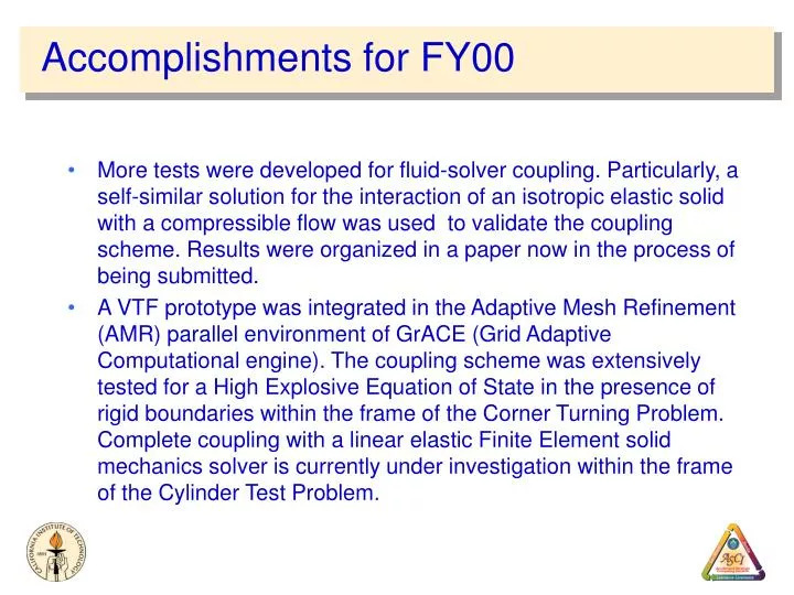 accomplishments for fy00