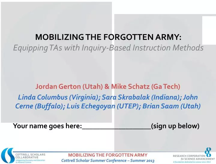mobilizing the forgotten army equipping tas with inquiry based instruction methods