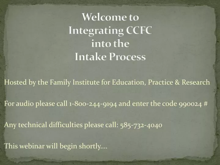 welcome to integrating ccfc into the intake process