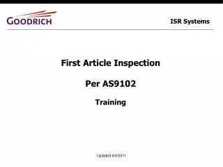 First Article Inspection Per AS9102 Training