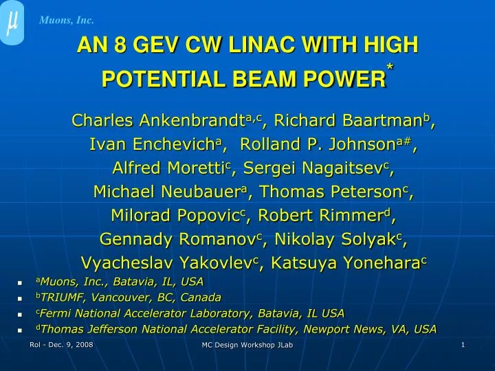 an 8 gev cw linac with high potential beam power