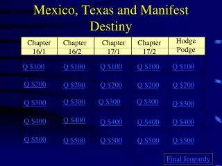 Mexico, Texas and Manifest Destiny