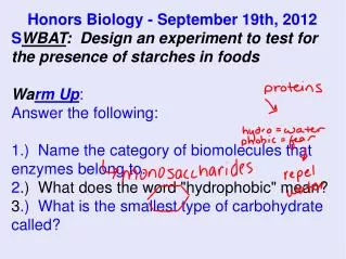 Honors Biology - September 19th, 2012