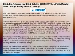 BENZ, Inc. Releases New BENZ Solidfix, BENZ CAPTO and Trifix