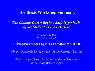 Synthesis Workshop Summary