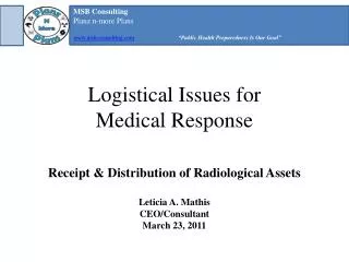 Logistical Issues for Medical Response