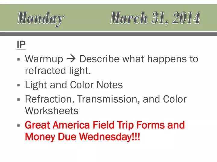 monday march 31 2014